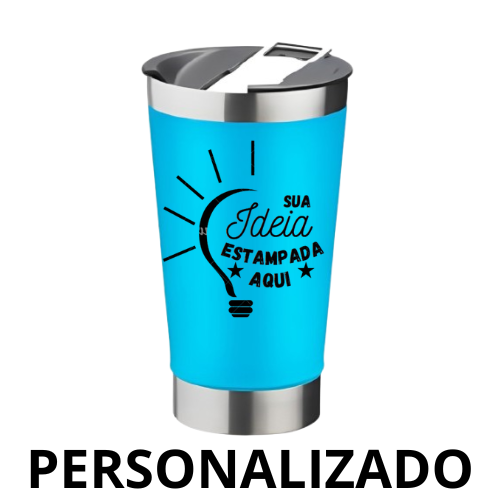 Copo Térmico Inox com Tampa e Abridor 473ml - Azul Claro (Personalizado)