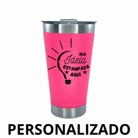 Copo Térmico Inox 473 ml com Tampa e Abridor – Pink Personalizado – Ideal para o Dia a Dia