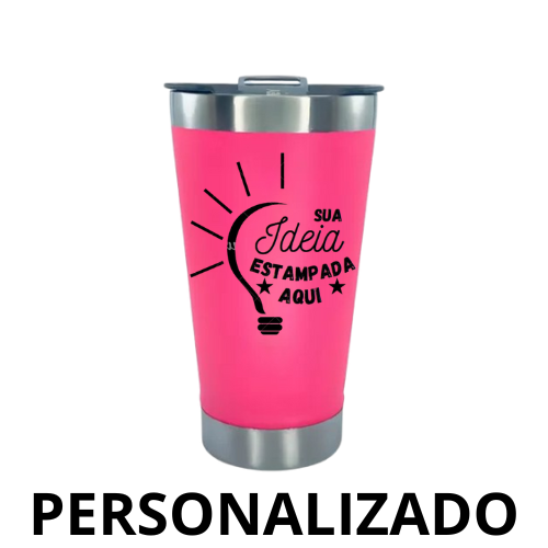 Copo Térmico Inox 473 ml com Tampa e Abridor – Pink Personalizado – Ideal para o Dia a Dia
