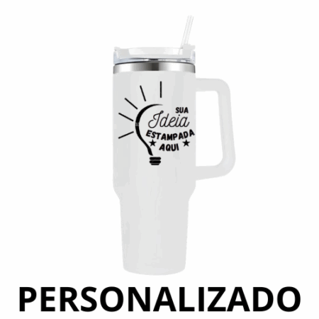 Personalizado - Copo Caneca Térmica Inox 1200 ml com Alça e Canudo – Branco – Praticidade e Design