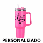 Copo Caneca Térmica Inox Personalizado 1200 ml com Alça e Canudo – Pink – Elegância e Conforto