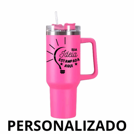 Copo Caneca Térmica Inox Personalizado 1200 ml com Alça e Canudo – Pink – Elegância e Conforto