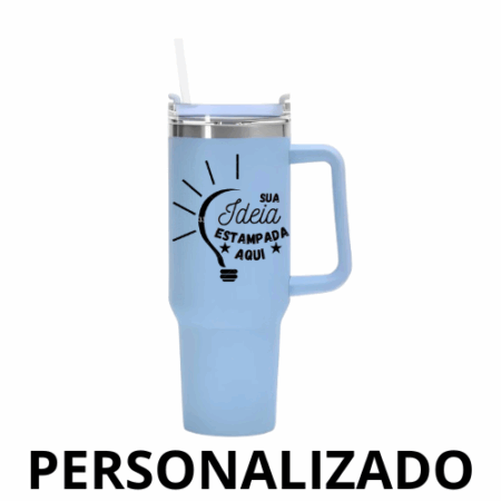 Copo Caneca Térmica Inox 1200 ml com Alça e Canudo - Azul Bebê (Personalizado)