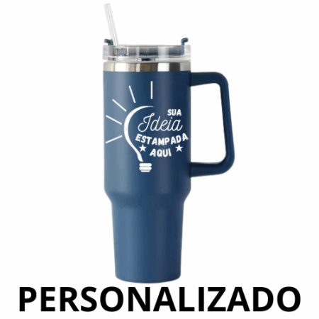 Personalizado – Copo Caneca Térmica Inox 1200 ml com Alça e Canudo – Azul Marinho