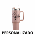 Copo Caneca Térmica Inox Personalizada (1200 ml) com Alça e Canudo – Rosê