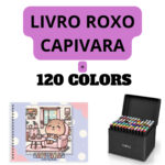 Kit Livro para Colorir CAPIVARA (Roxo) + 120 Canetas