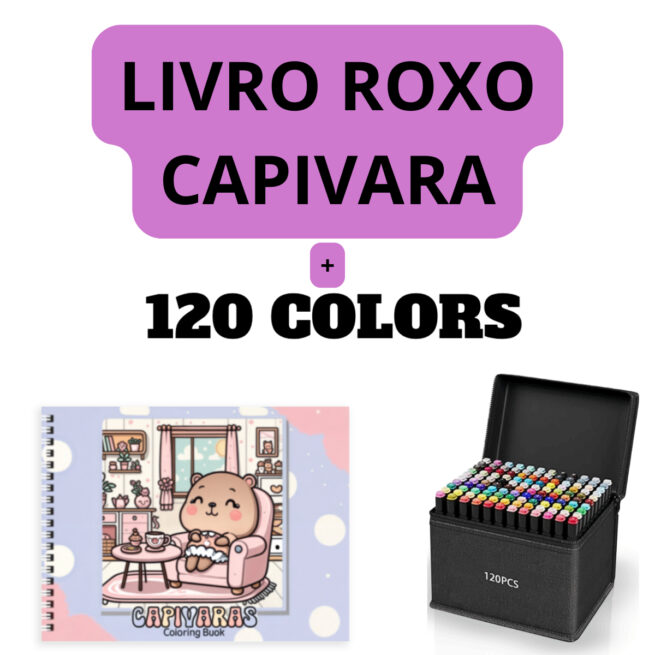Kit Livro para Colorir CAPIVARA (Roxo) + 120 Canetas