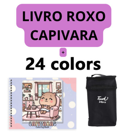 Kit Livro Colorir Capivara Roxo com 24 Canetas – Arte e Diversão Garantidas