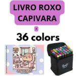 Kit Livro para Colorir CAPIVARA (Roxo) + 36 Canetas