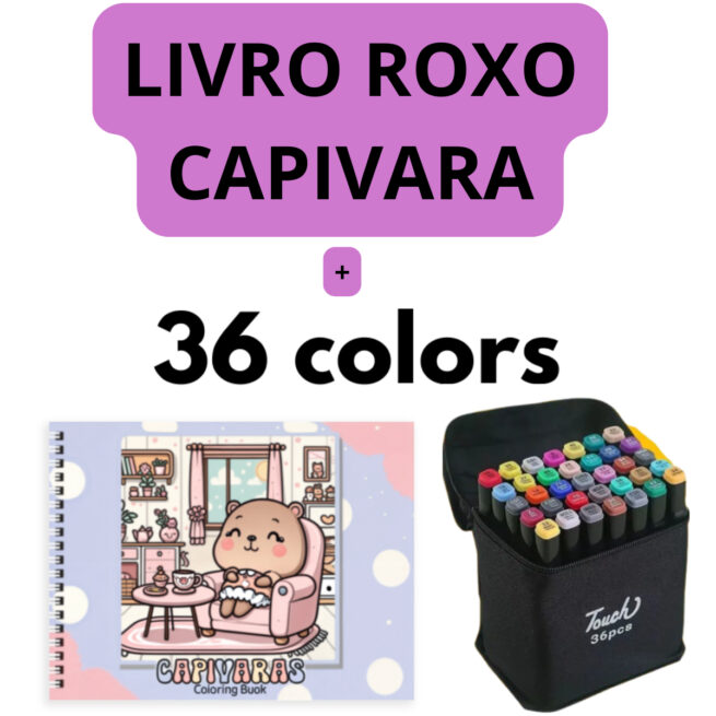Kit Livro para Colorir CAPIVARA (Roxo) + 36 Canetas