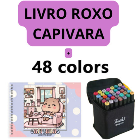 Kit Livro para Colorir CAPIVARA (Roxo) + 48 Canetas