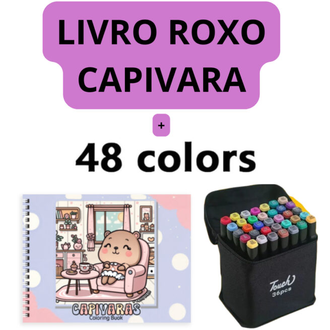 Kit Livro para Colorir CAPIVARA (Roxo) + 48 Canetas