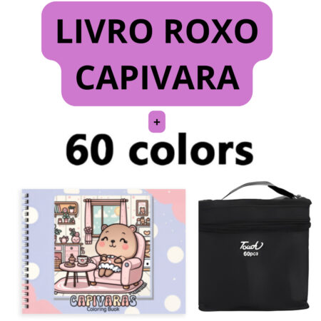 Kit Livro para Colorir CAPIVARA (Roxo) + 60 Canetas