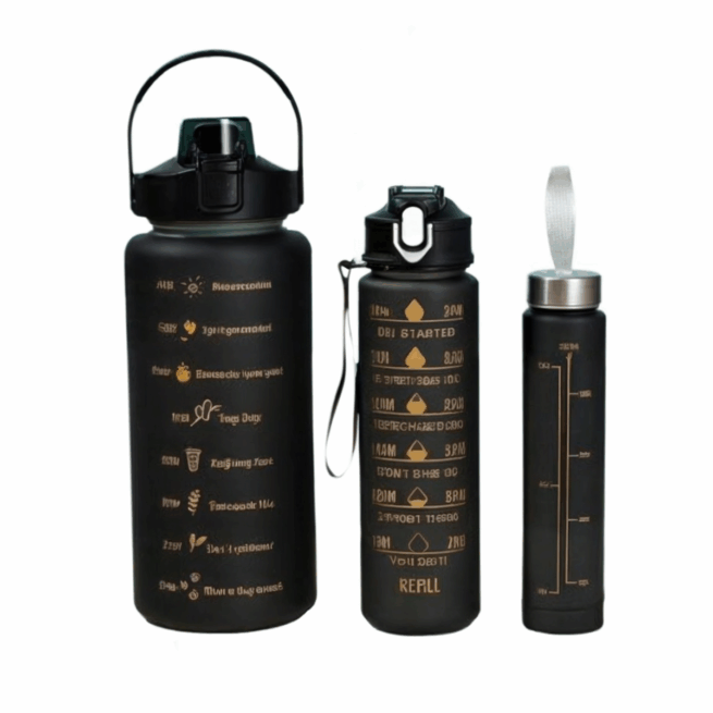 Kit com 3 Garrafas Squeeze Frases Motivacionais - 2000ml, 900ml, 300ml (Cores Sortidas)