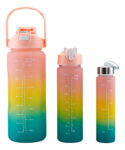 Kit com 3 Garrafas Squeeze Frases Motivacionais - 2000ml, 900ml, 300ml (Cores Sortidas)