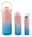 Kit com 3 Garrafas Squeeze Frases Motivacionais - 2000ml, 900ml, 300ml (Cores Sortidas)