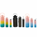 Kit com 3 Garrafas Squeeze Frases Motivacionais - 2000ml, 900ml, 300ml (Cores Sortidas)