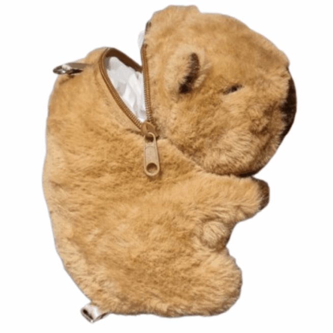 Mochila de Pelúcia Pequena Estilo Capivara com Zíper – Conforto e Estilo