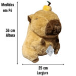 Mochila de Pelúcia Média Estilo Capivara com Zíper e Fruta na Cabeça
