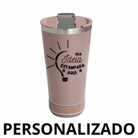 Copo Térmico Bluetooth Personalizado com Som LED, Tampa e Abridor 420 ml – Rosê – Tecnologia e Design