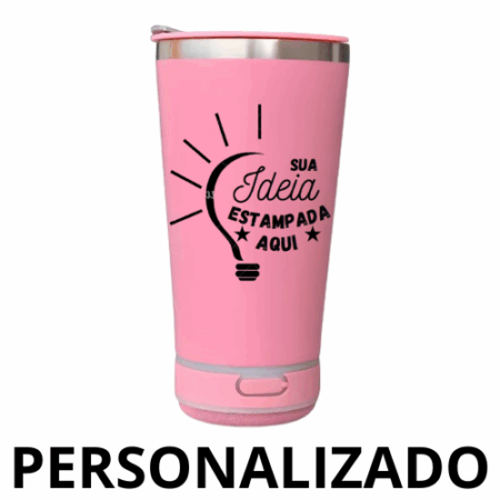 Copo Térmico Bluetooth Personalizado com Som LED, Tampa e Abridor 420 ml – Rosa – Modernidade e Funcionalidade