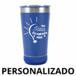 Copo Térmico Bluetooth Personalizado com Som LED, Tampa e Abridor 420 ml – Azul Marinho – Alta Tecnologia