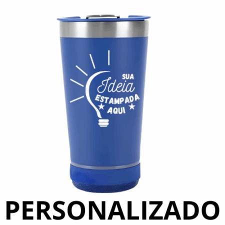 Copo Térmico Bluetooth Personalizado com Som LED, Tampa e Abridor 420 ml – Azul Marinho – Alta Tecnologia