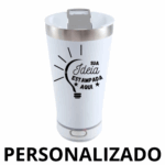 Copo Térmico Bluetooth Personalizado com Som LED, Tampa e Abridor 420 ml – Branco – Inovação e Praticidade