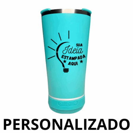 Copo Térmico Bluetooth com Som LED e Tampa com Abridor 420 ml - Verde Turquesa (Personalizado)