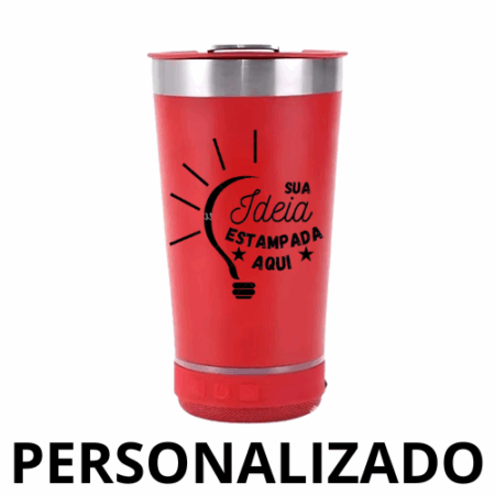 Personalizado Bluetooth – Copo Térmico Som LED com Tampa e Abridor 420 ml – Vermelho
