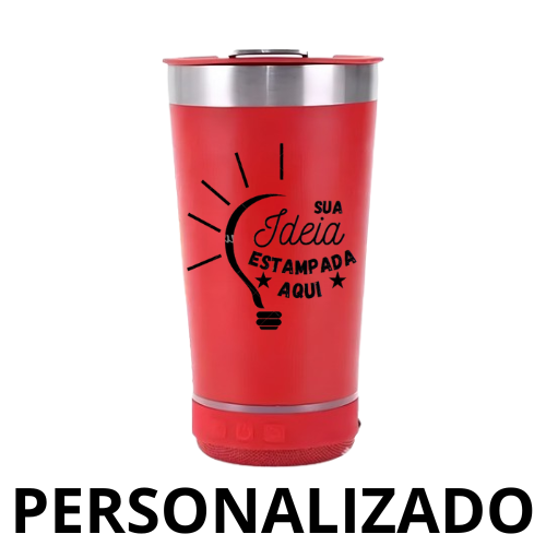 Personalizado Bluetooth – Copo Térmico Som LED com Tampa e Abridor 420 ml – Vermelho