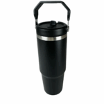 Garrafa Flip Straw Tumbler 900ml com Alça Superior e Canudo – Preto – Tamanho Grande