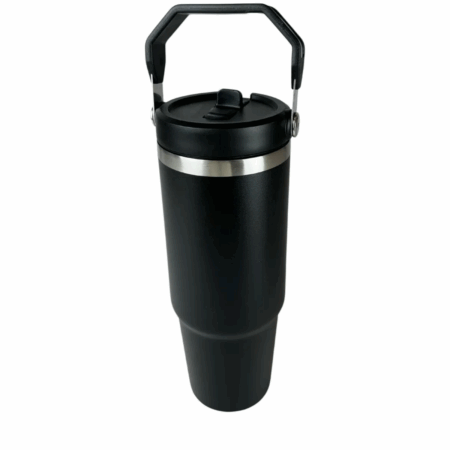 Garrafa Flip Straw Tumbler 900ml com Alça Superior e Canudo – Preto – Tamanho Grande