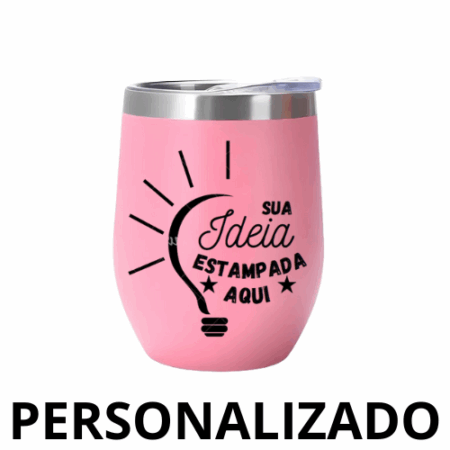 Copo Cuia Térmico Inox Personalizado 360 ml com Tampa Antivazamento – Rosa – Praticidade e Estilo