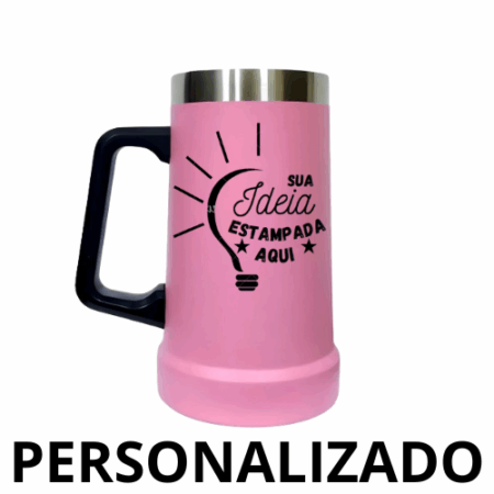 Caneca Térmica Inox Personalizada de Cerveja 709 ml – Rosa – Sofisticação na Medida Certa