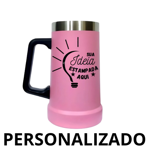 Caneca Térmica Inox Personalizada de Cerveja 709 ml – Rosa – Sofisticação na Medida Certa