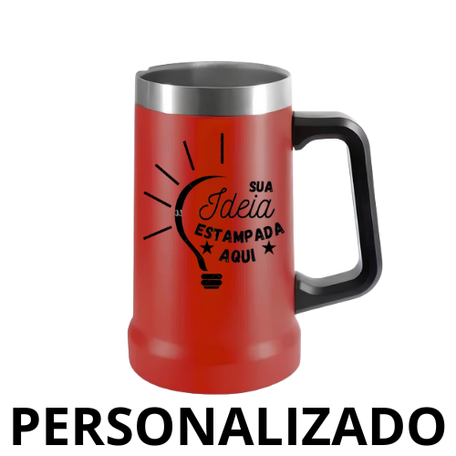 Caneca Térmica Inox de Cerveja 709 ml - Vermelho (Personalizado)