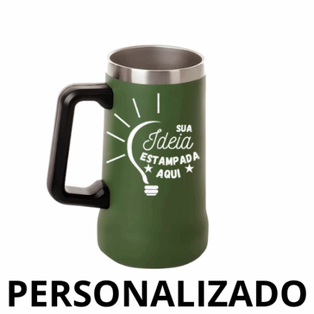 Caneca Térmica Inox de Cerveja 709 ml - Verde Militar (Personalizado)