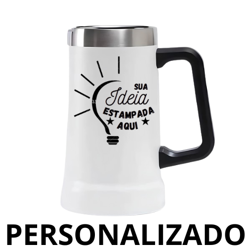 Caneca Térmica Inox de Cerveja 709 ml – Branco Personalizado – Mantenha a Bebida na Temperatura Ideal