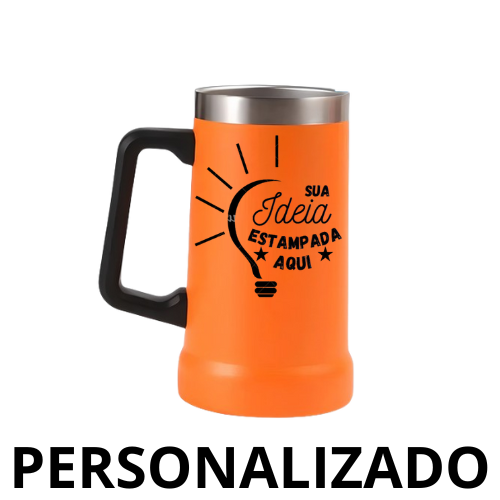 Caneca Térmica Inox de Cerveja 709 ml - Laranja (Personalizado)