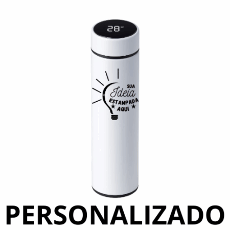 Personalizado - Garrafa Térmica com LED e Termômetro 500 ml – Branco – Tecnologia e Praticidade