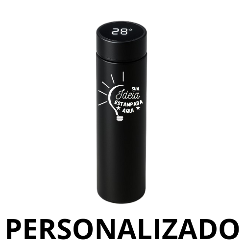 Garrafa Térmica Personalizada 500 ml com LED e Termômetro – Preto – Modernidade e Praticidade