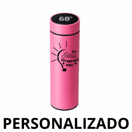 Personalizado - Garrafa Térmica com LED e Termômetro 500 ml – Rosa – Funcionalidade e Design