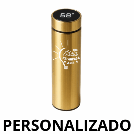 Garrafa Térmica Personalizada com LED e Termômetro 500 ml – Dourado – Tecnologia e Estilo