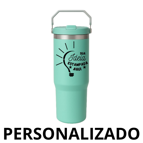 Garrafa Flip Straw Tumbler 900 ml com Alça Superior e Canudo – Verde Personalizado Grande – Estilo e Funcionalidade