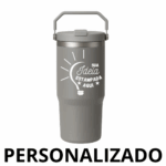 Garrafa Flip Straw Tumbler 900 ml com Alça Superior e Canudo – Cinza Personalizado Grande – Resistente e Moderna