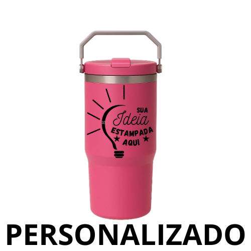 Garrafa Flip Straw Tumbler 900 ml com Alça Superior e Canudo – Pink Personalizado Grande – Modernidade e Praticidade