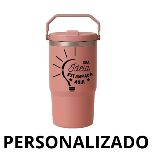 Garrafa Flip Straw Tumbler 900 ml com Alça Superior e Canudo – Rosê Personalizado Grande – Elegância e Funcionalidade