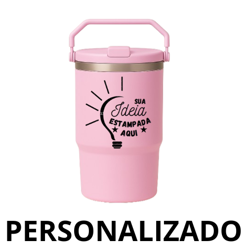 Garrafa Flip Straw Tumbler 900 ml com Alça e Canudo – Rosa Personalizado Grande – Praticidade com Elegância
