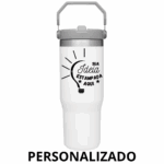 Garrafa Flip Straw Tumbler 900 ml com Alça Superior e Canudo – Branco Personalizado Grande – Design Moderno